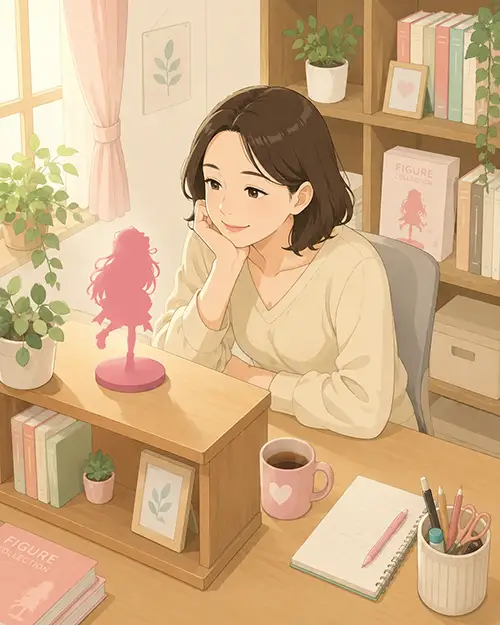 フィギュアを飾って楽しんでいるシーン